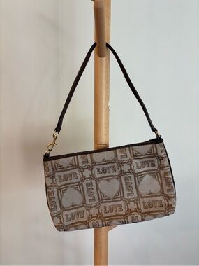 Love Moschino Brown Jacquard 'LOVE' Heart Shoulder Bag
